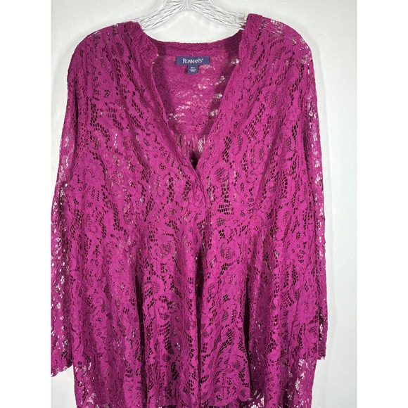 Roamans Magenta Pink Lace V-Neck High Low Tunic Top Plus Size 16W Baggy Loose - Picture 2 of 10